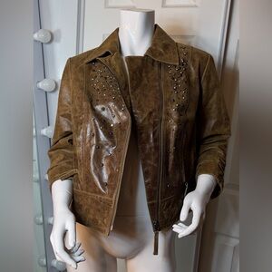 ‼️Leather Newport News Brown Leather Jacket with Stud Accents